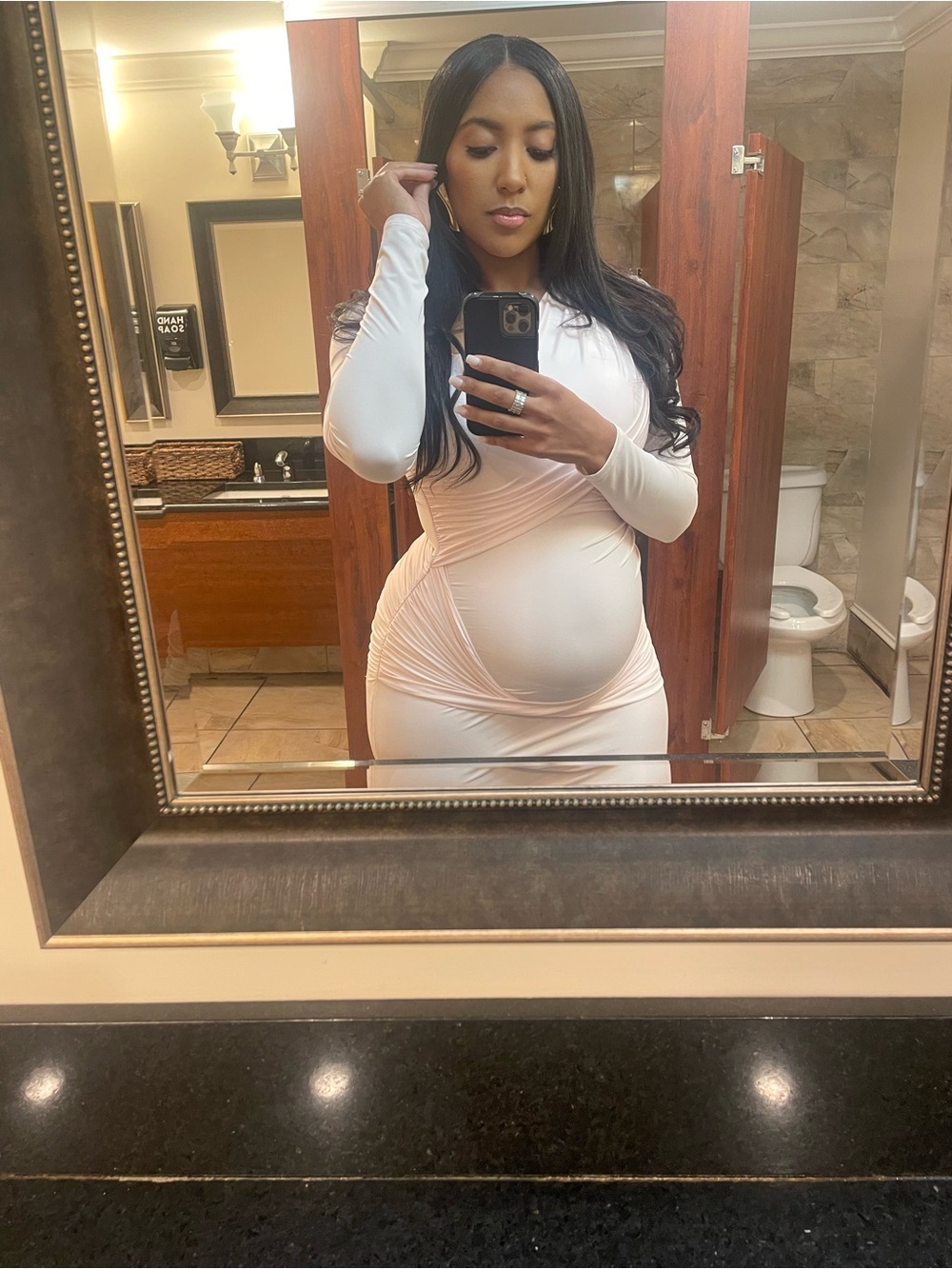 Bar III Blush Long-Sleeve Ruched Maternity Dress